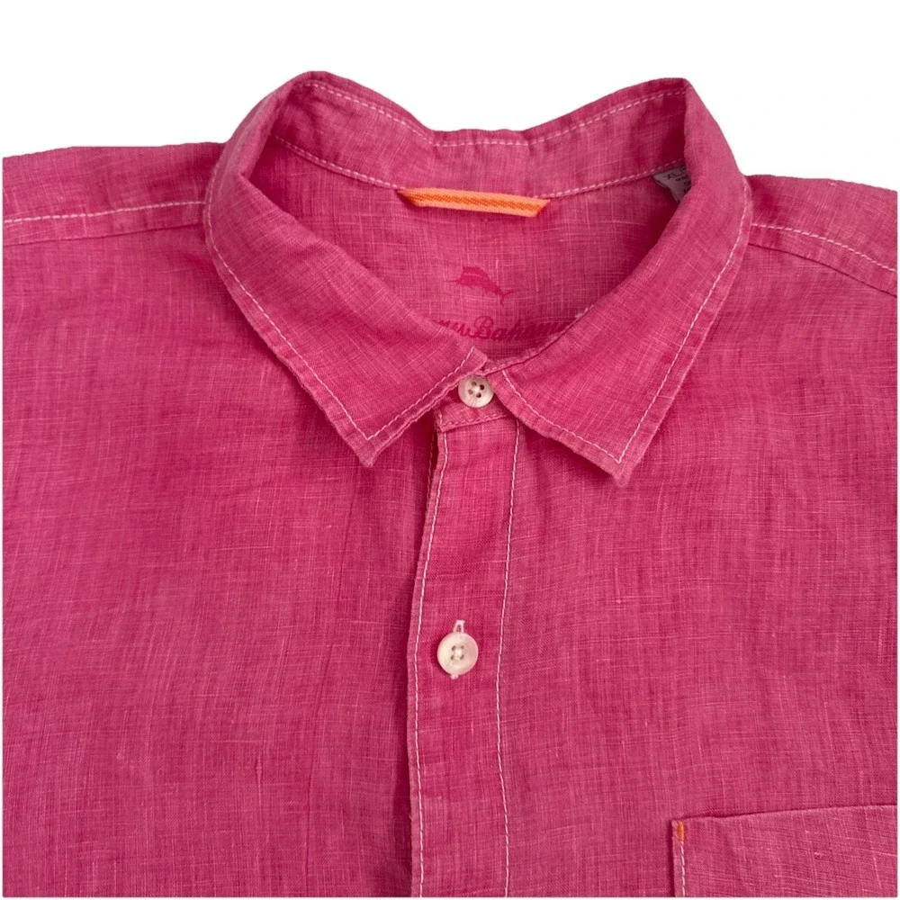 TOMMY BAHAMA Shirt Men's XL Pink Chambray 100% Linen Long Sleeve Breathable - Picture 11 of 11
